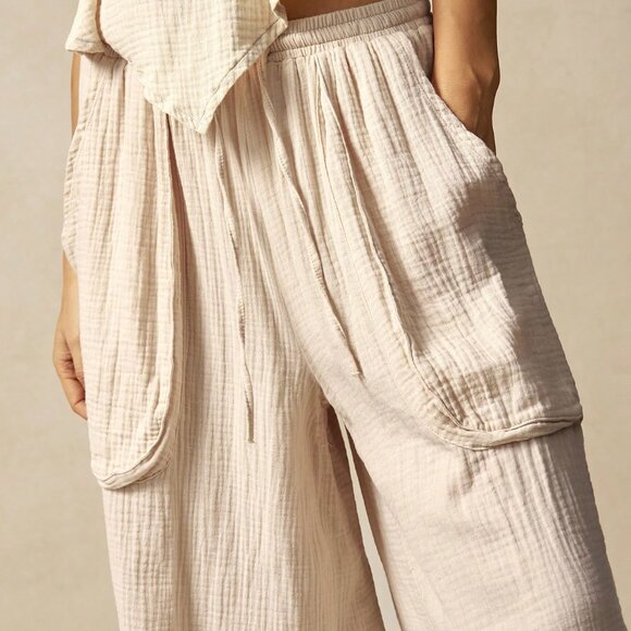 Apricot Women's Casual Woven Loose Wide-Leg Wash Pants - Picture 6 of 6